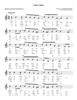 page one of Casey Jones (Easy Lead Sheet / Fake Book)