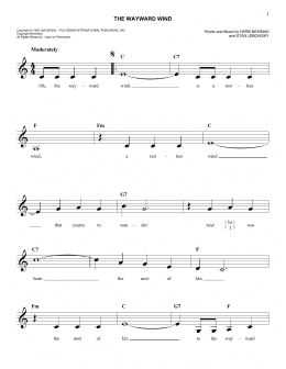 page one of The Wayward Wind (Easy Lead Sheet / Fake Book)