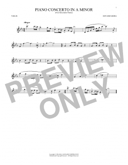 page one of Piano Concerto In A Minor, Op. 16 (Violin Solo)