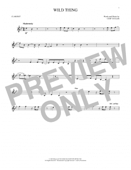 page one of Wild Thing (Clarinet Solo)