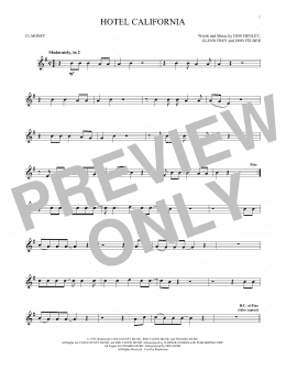 page one of Hotel California (Clarinet Solo)