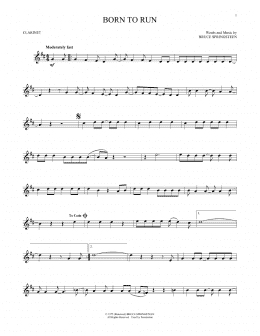 page one of Born To Run (Clarinet Solo)