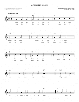 page one of A Teenager In Love (Easy Lead Sheet / Fake Book)