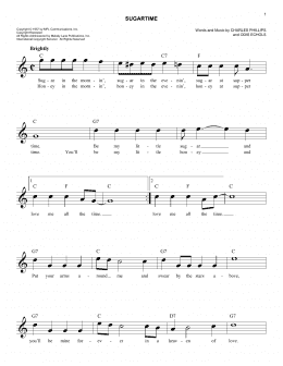 page one of Sugartime (Easy Lead Sheet / Fake Book)