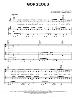 page one of Gorgeous (Piano, Vocal & Guitar Chords (Right-Hand Melody))