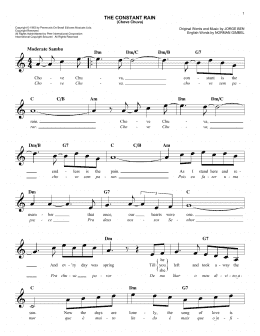 page one of The Constant Rain (Chove Chuva) (Easy Lead Sheet / Fake Book)