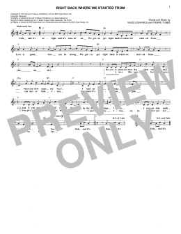 page one of Right Back Where We Started From (Lead Sheet / Fake Book)