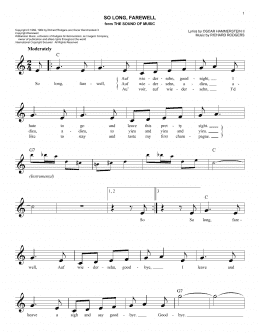 page one of So Long, Farewell (Easy Lead Sheet / Fake Book)