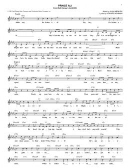 page one of Prince Ali (from Aladdin) (Lead Sheet / Fake Book)