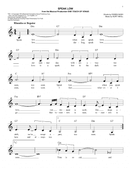 page one of Speak Low (Easy Lead Sheet / Fake Book)