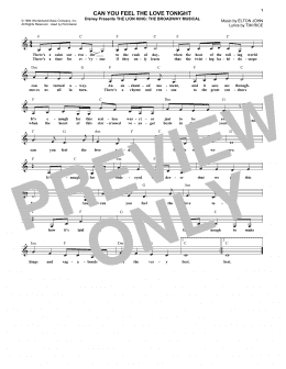 page one of Can You Feel The Love Tonight (from The Lion King) (Easy Lead Sheet / Fake Book)