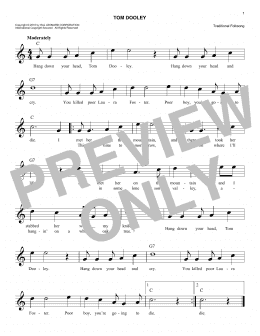 page one of Tom Dooley (Easy Lead Sheet / Fake Book)