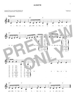 page one of Alouette (Easy Lead Sheet / Fake Book)