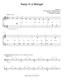 page one of Away In A Manger (arr. Fred Kern) (Educational Piano)