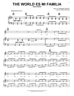 page one of The World Es Mi Familia (from Coco) (Piano, Vocal & Guitar Chords (Right-Hand Melody))