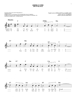 page one of Anema E Core (With All My Heart) (Easy Lead Sheet / Fake Book)