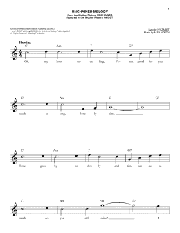 page one of Unchained Melody (Easy Lead Sheet / Fake Book)