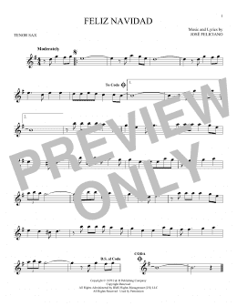 page one of Feliz Navidad (Tenor Sax Solo)