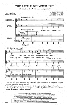 page one of The Little Drummer Boy (SSA Choir)