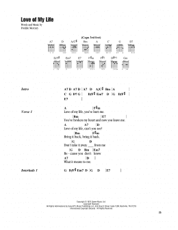 page one of Love Of My Life (Guitar Chords/Lyrics)