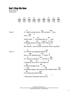 page one of Don't Stop Me Now (Guitar Chords/Lyrics)