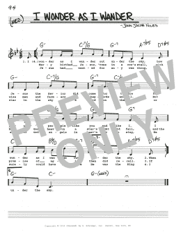 page one of I Wonder As I Wander (Real Book – Melody, Lyrics & Chords)