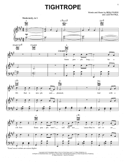 page one of Tightrope (from The Greatest Showman) (Piano, Vocal & Guitar Chords (Right-Hand Melody))