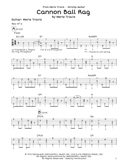 page one of Cannon Ball Rag (Guitar Cheat Sheet)