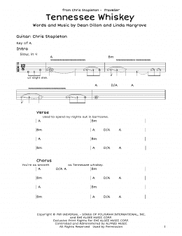 page one of Tennessee Whiskey (Guitar Cheat Sheet)