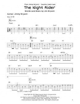 page one of The Night Rider (Guitar Cheat Sheet)