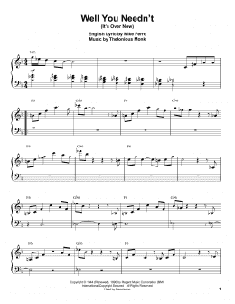 page one of Well You Needn't (It's Over Now) (Piano Transcription)