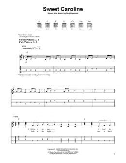 page one of Sweet Caroline (Easy Guitar Tab)