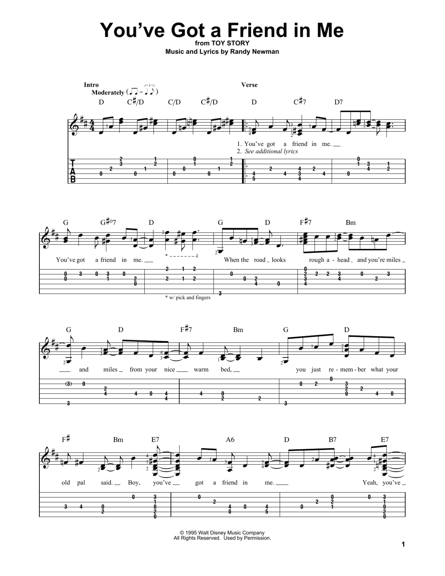 You've Got A Friend In Me (from Toy Story) (Solo Guitar) - Sheet Music