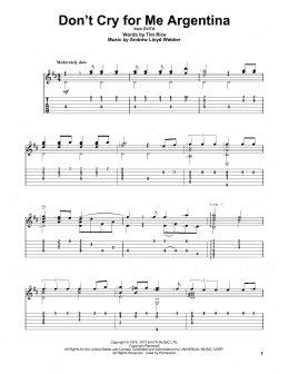 page one of Don't Cry For Me Argentina (Solo Guitar)