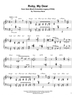 page one of Ruby, My Dear (Piano Transcription)