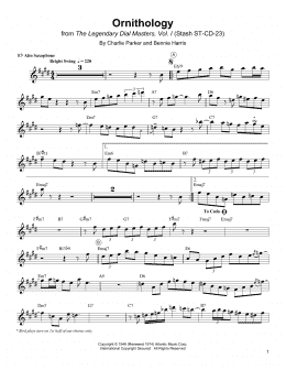 page one of Ornithology (Alto Sax Transcription)