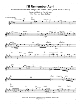 page one of I'll Remember April (Alto Sax Transcription)