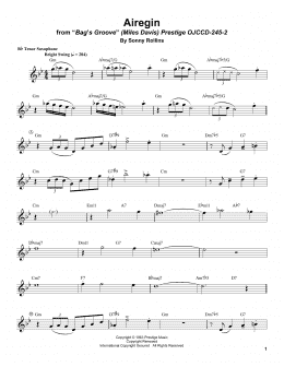 page one of Airegin (Tenor Sax Transcription)