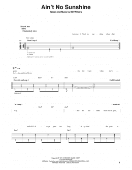 page one of Ain't No Sunshine (Guitar Cheat Sheet)