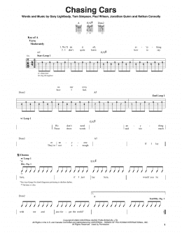 page one of Chasing Cars (Guitar Cheat Sheet)