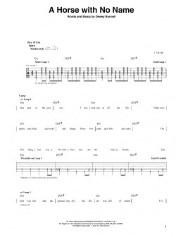 page one of A Horse With No Name (Guitar Cheat Sheet)