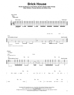 page one of Brick House (Guitar Cheat Sheet)