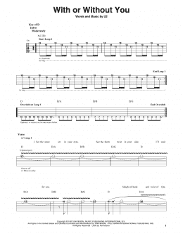 page one of With Or Without You (Guitar Cheat Sheet)