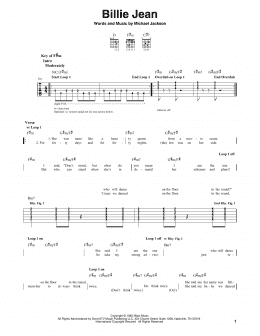 page one of Billie Jean (Guitar Cheat Sheet)