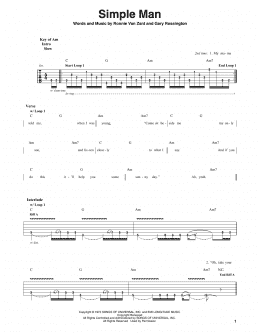 page one of Simple Man (Guitar Cheat Sheet)