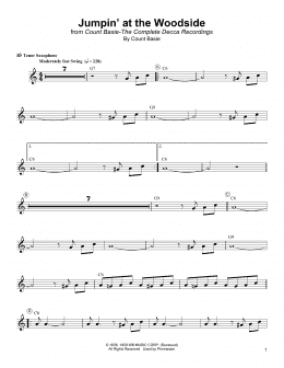 page one of Jumpin' At The Woodside (Tenor Sax Transcription)