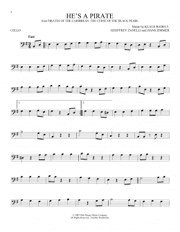 page one of He's A Pirate (from Pirates Of The Caribbean: The Curse of the Black Pearl) (Cello Solo)