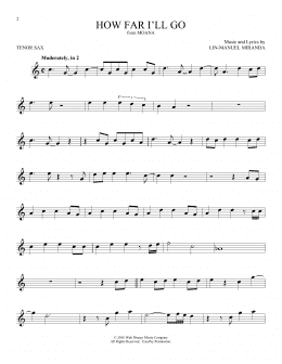 page one of How Far I'll Go (from Moana) (Tenor Sax Solo)