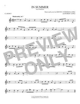 page one of In Summer (from Frozen) (Clarinet Solo)