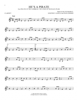 page one of He's A Pirate (from Pirates Of The Caribbean: The Curse of the Black Pearl) (Clarinet Solo)